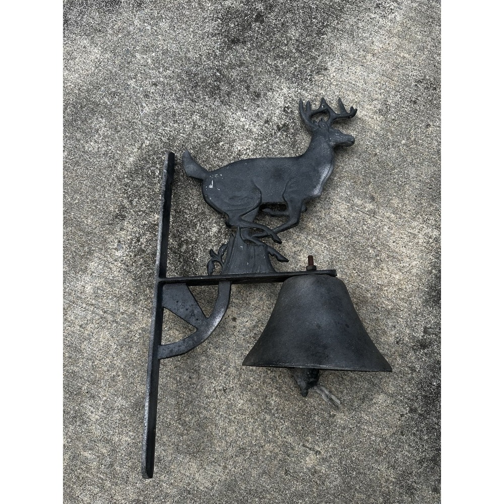 Vintage cast iron buck Dinner Bell 18 in by 10 in with a 6-in bell 1980